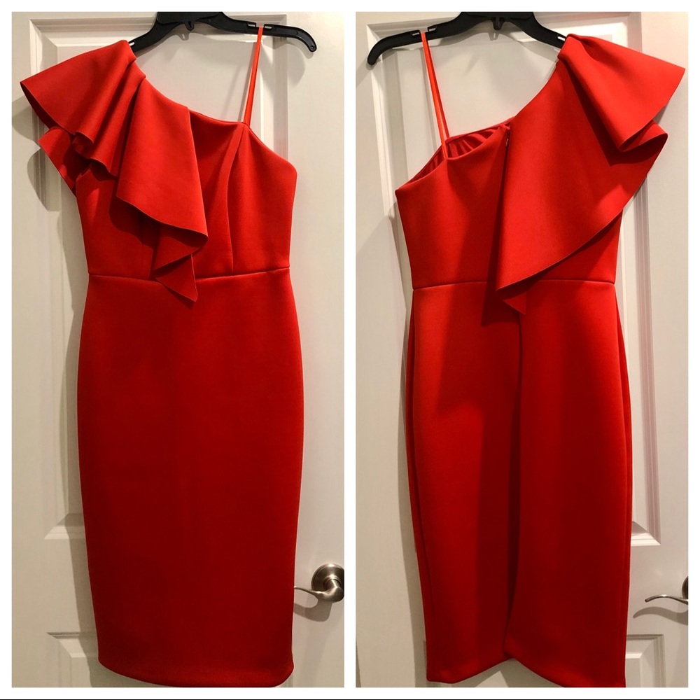 Gianni Bini Ruffle Off Shoulder - Red Knee Length